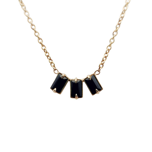 3 Baguette Black Spinel Necklace