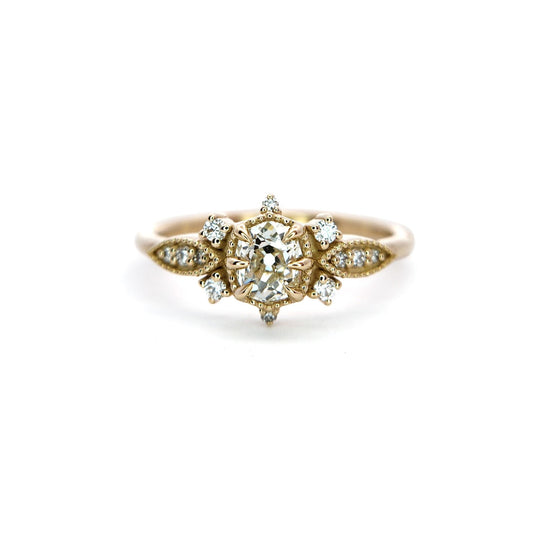 10k Yellow Engagement Ring with European-Cut and Brilliant-Cut White Diamonds