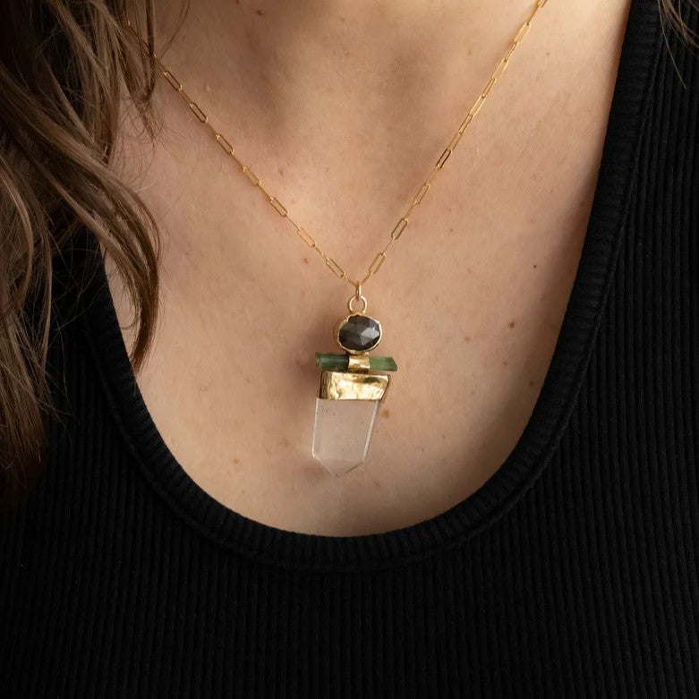 Quartz, Sapphire & Green Tourmaline Necklace