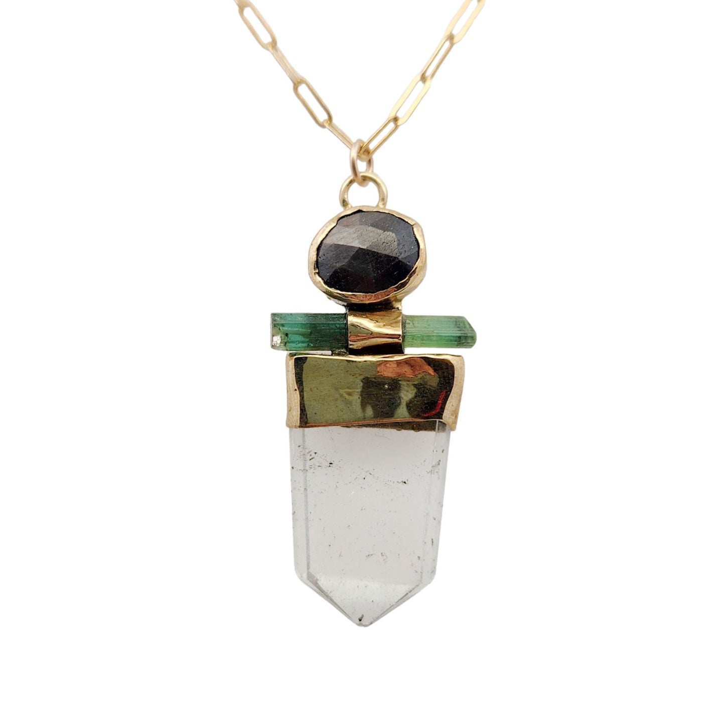Quartz, Sapphire & Green Tourmaline Necklace