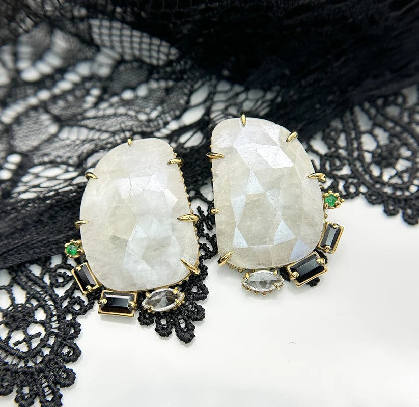 White Sapphire, Black Spinel, Emerald & Topaz Studs