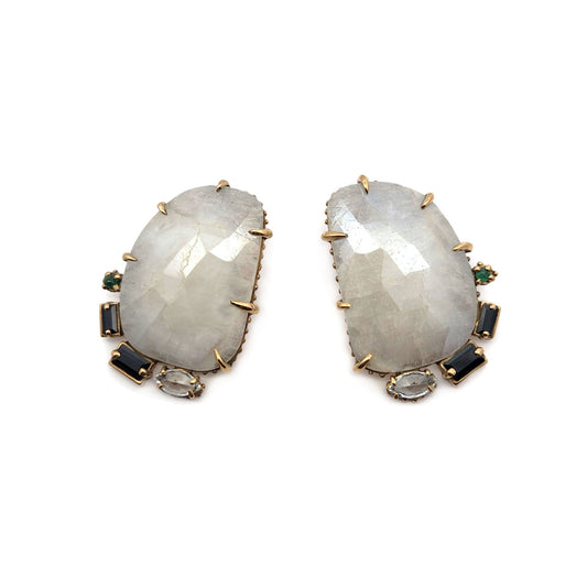 White Sapphire, Black Spinel, Emerald & Topaz Studs