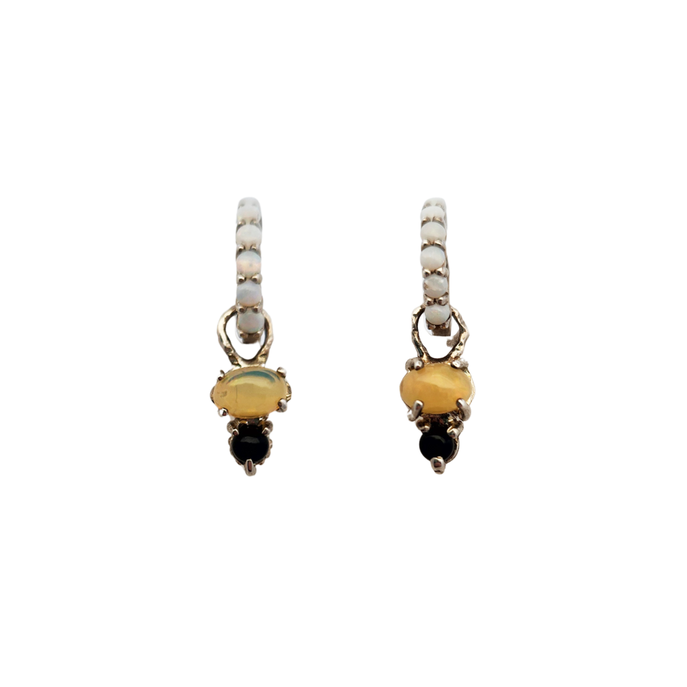 Opal & Onyx Hoop Earrings
