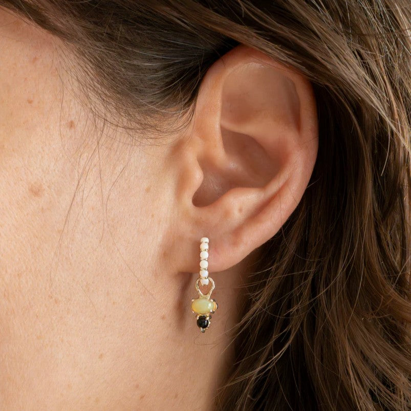 Opal & Onyx Hoop Earrings
