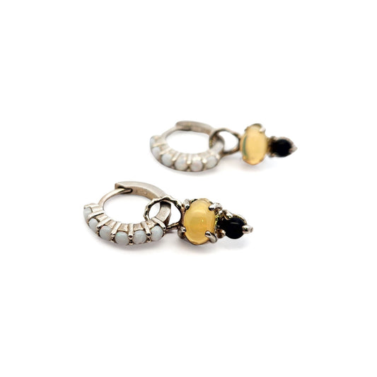 Opal & Onyx Hoop Earrings