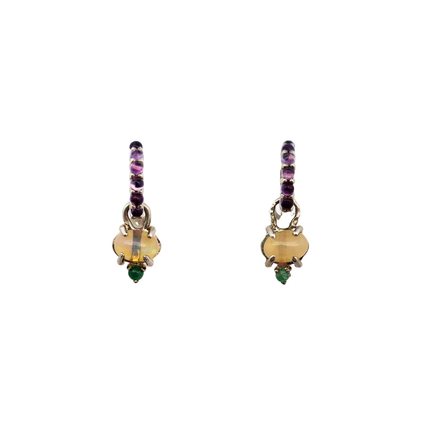 Amethyst, Opal & Emerald Hoop Earrings