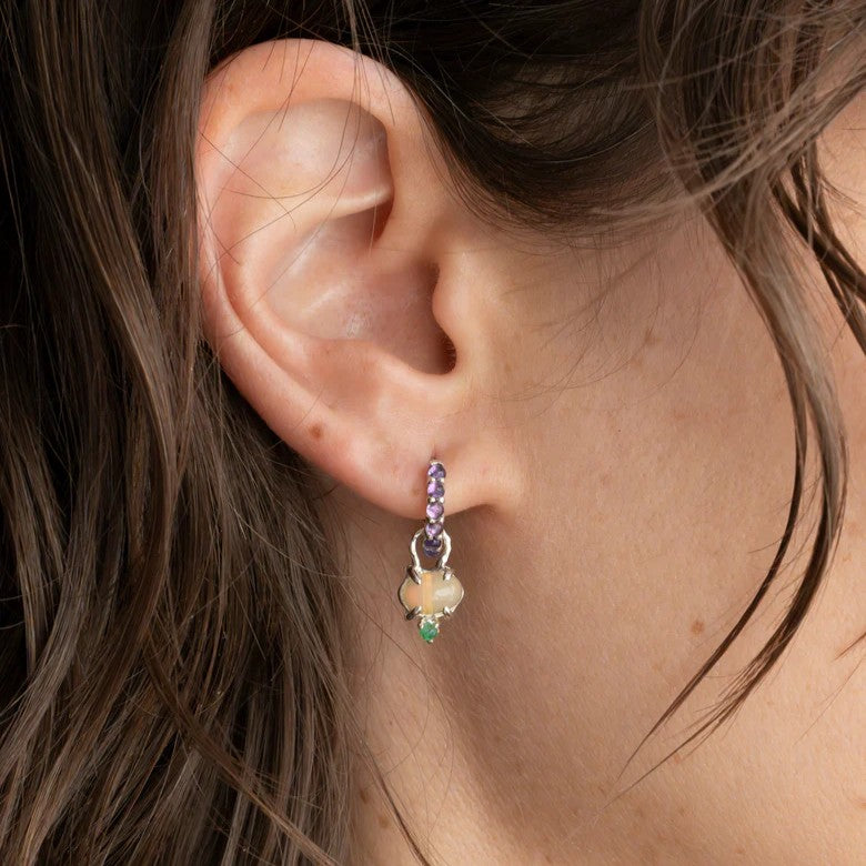 Amethyst, Opal & Emerald Hoop Earrings