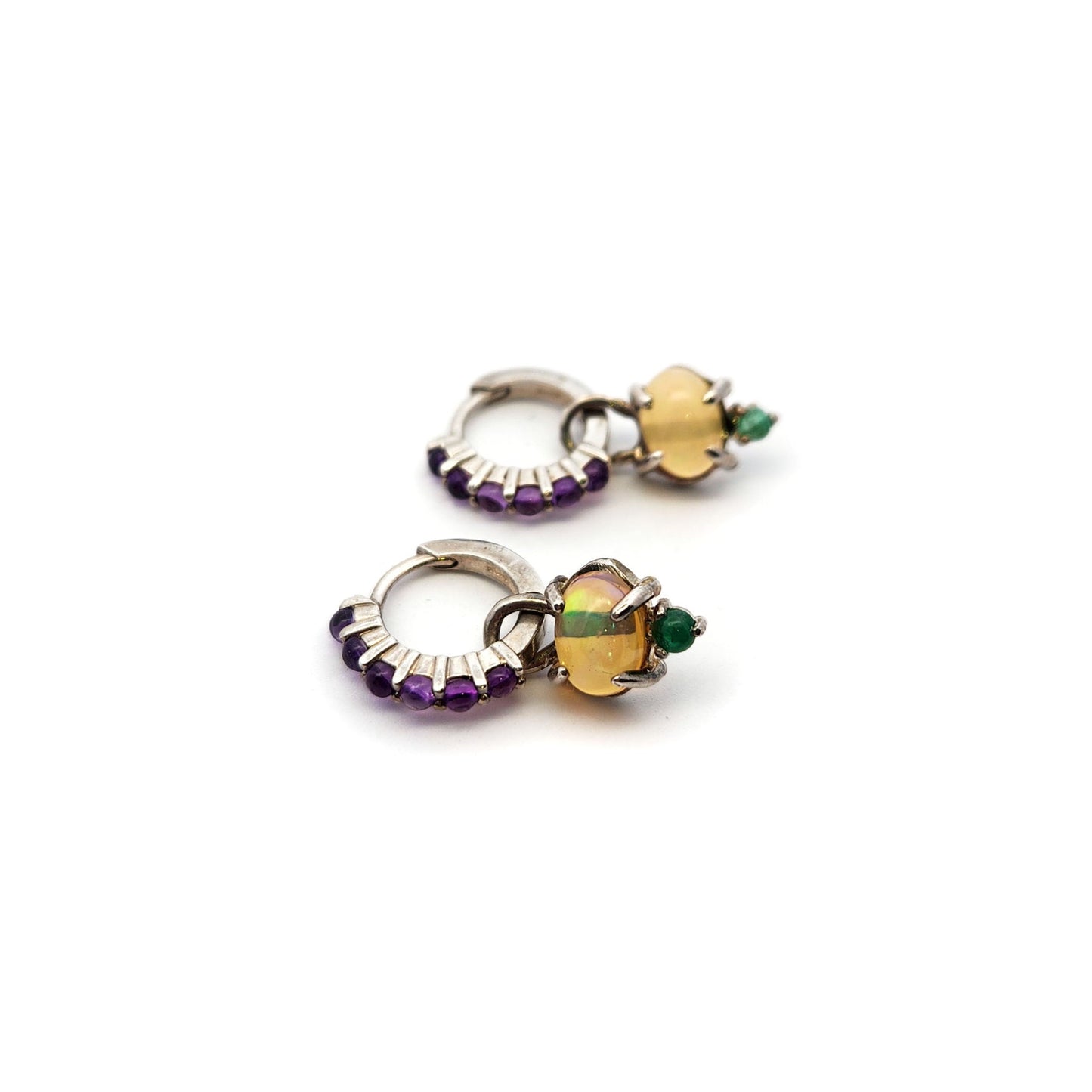 Amethyst, Opal & Emerald Hoop Earrings