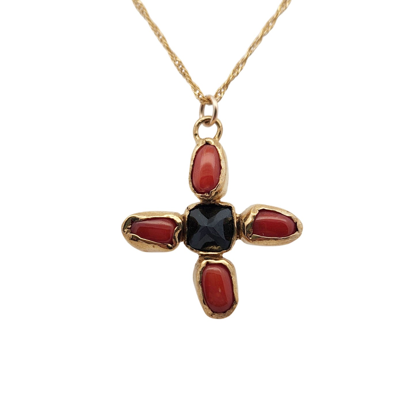 Coral & Black Spinel Pendant