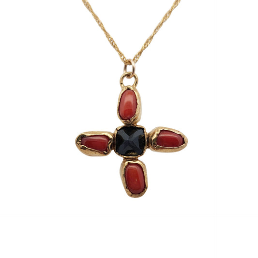 Coral & Black Spinel Pendant