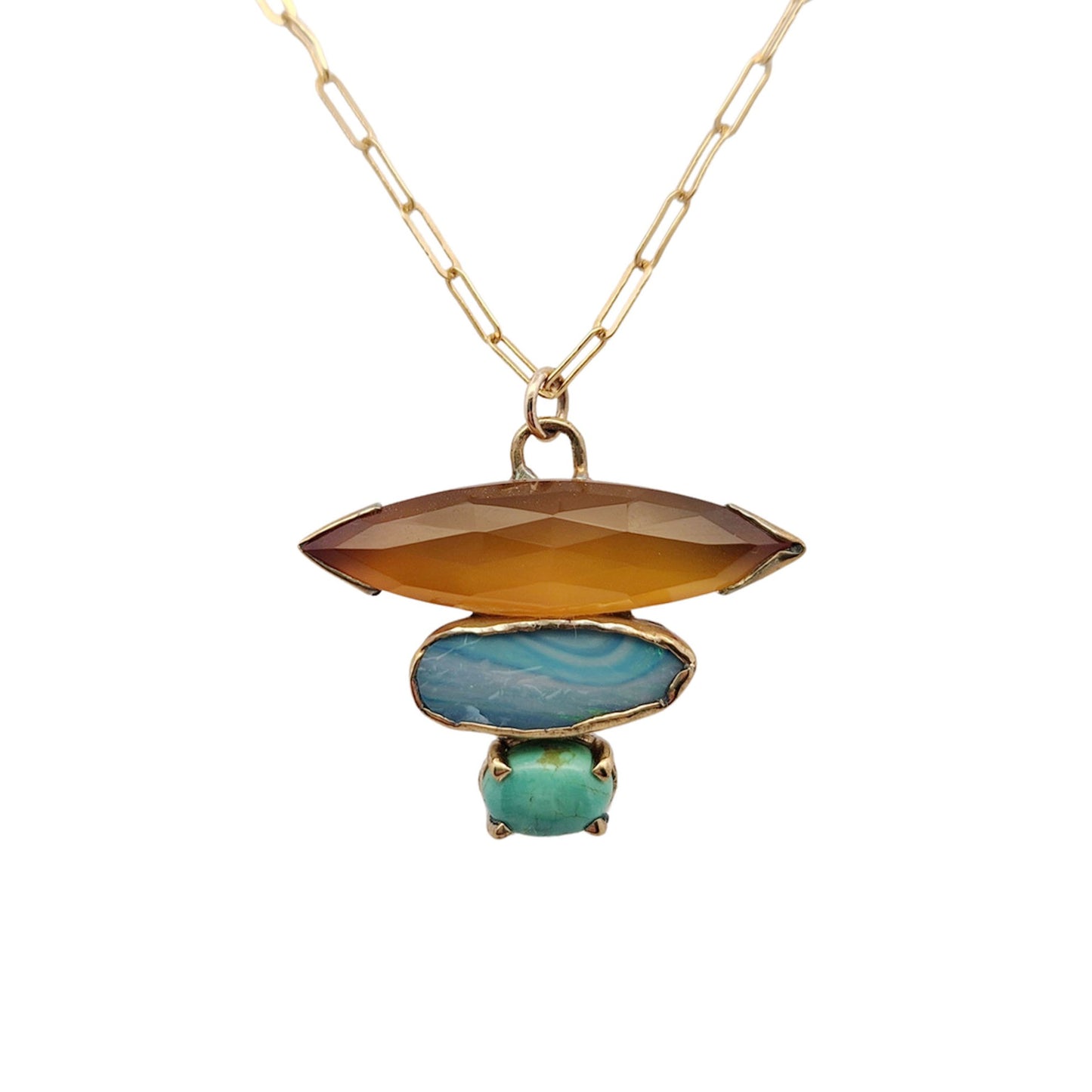 Orange Agate, Australian Boulder Opal & Green Turquoise Pendant