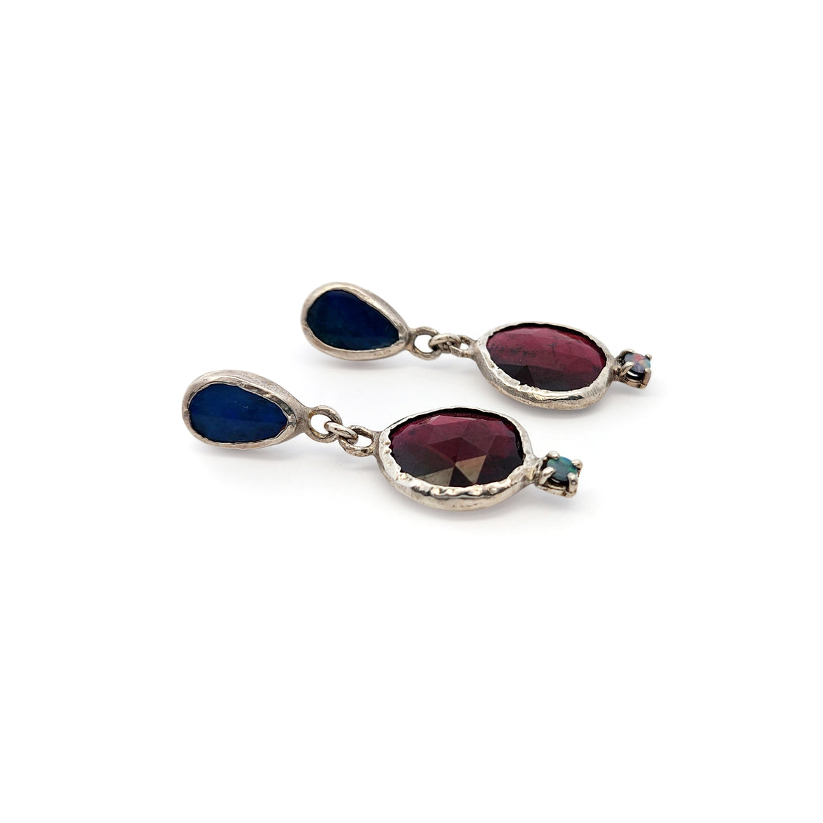 Opal & Rose Cut Garnet Drop Earrings