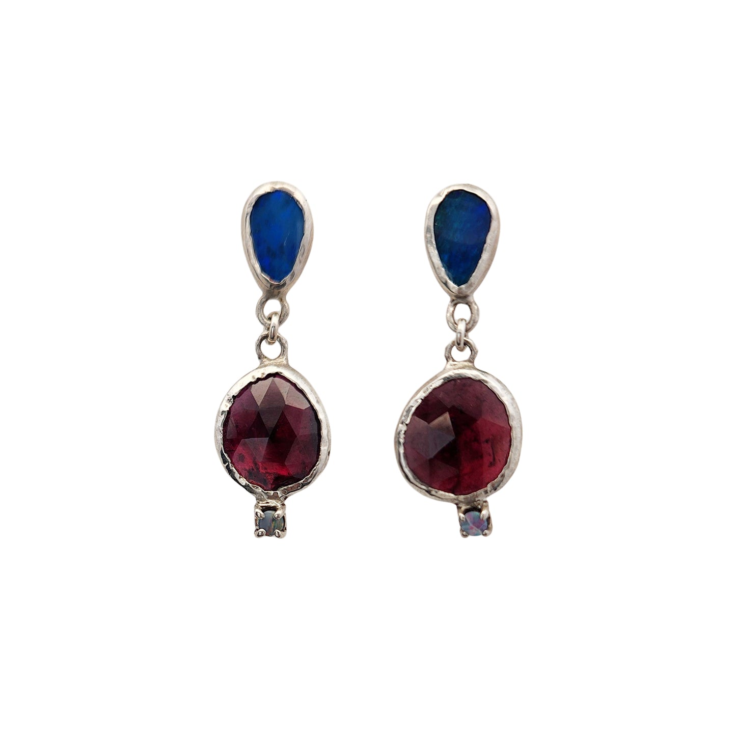 Opal & Rose Cut Garnet Drop Earrings