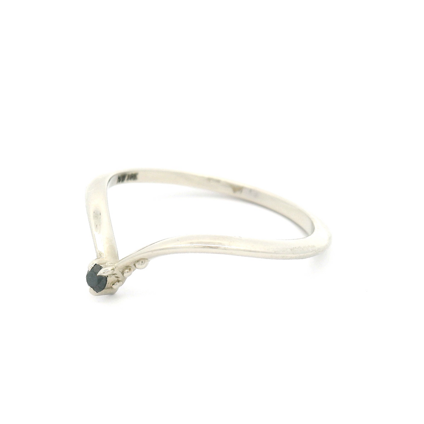 10k White Contour Band with 2mm Round Black Diamond