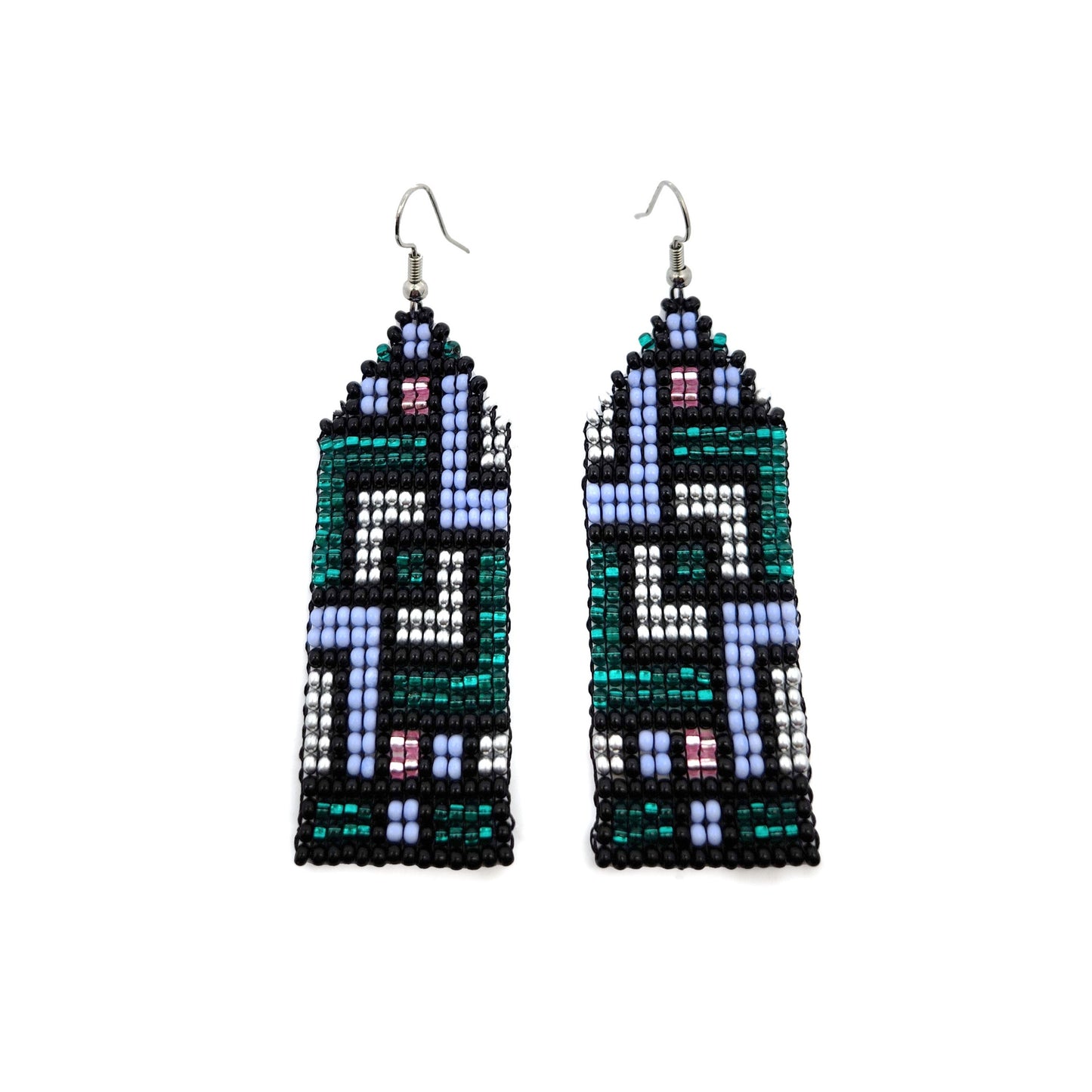 Teal Geometric Beaded Earrings