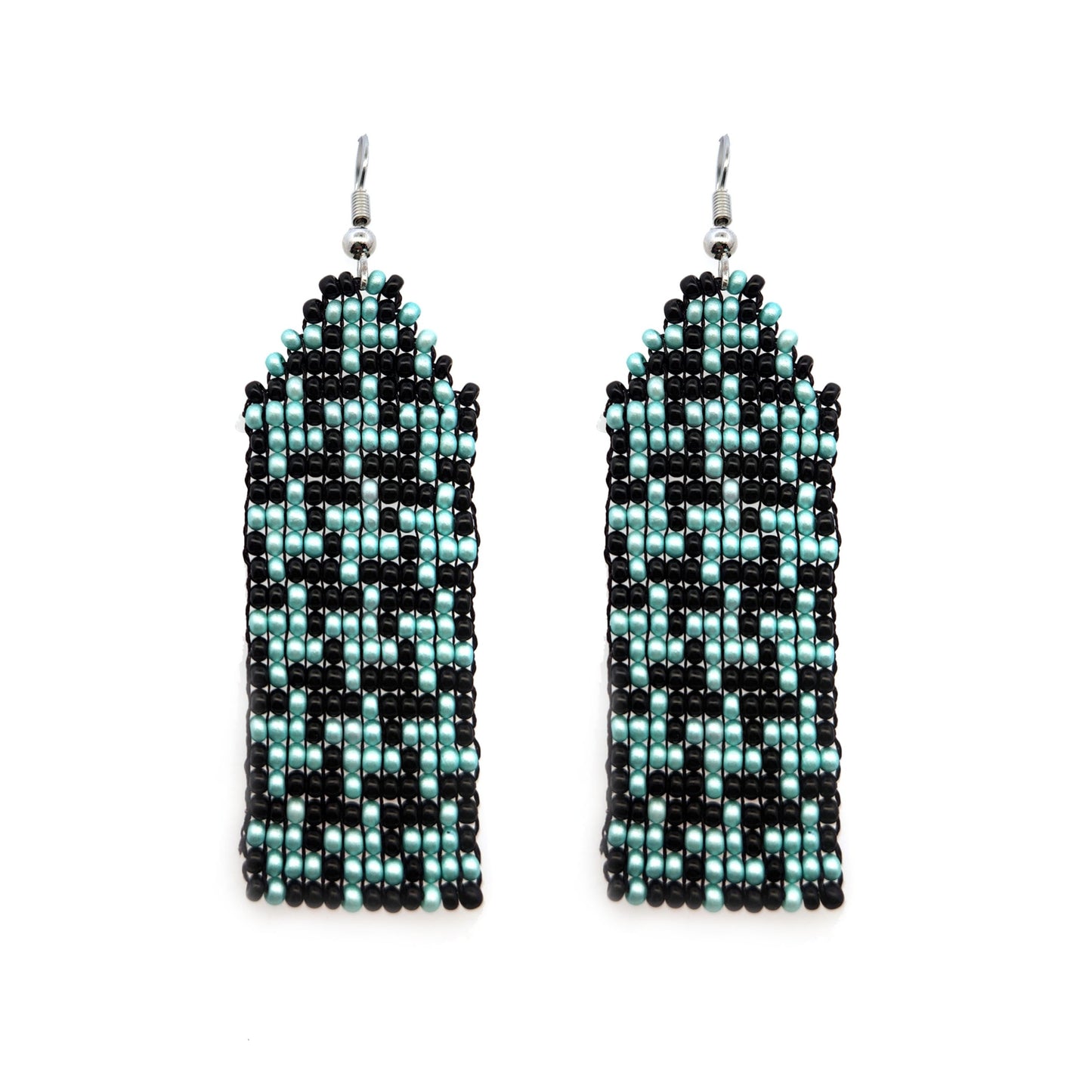 Teal Houndstooth Beaded Earrings