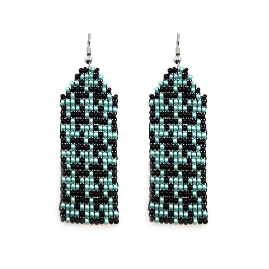 Teal Houndstooth Beaded Earrings