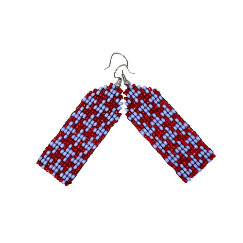 Red-Lavender Houndstooth Beaded Earrings