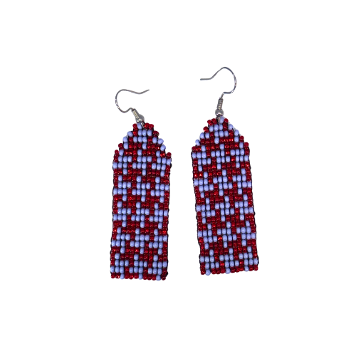Red-Lavender Houndstooth Beaded Earrings