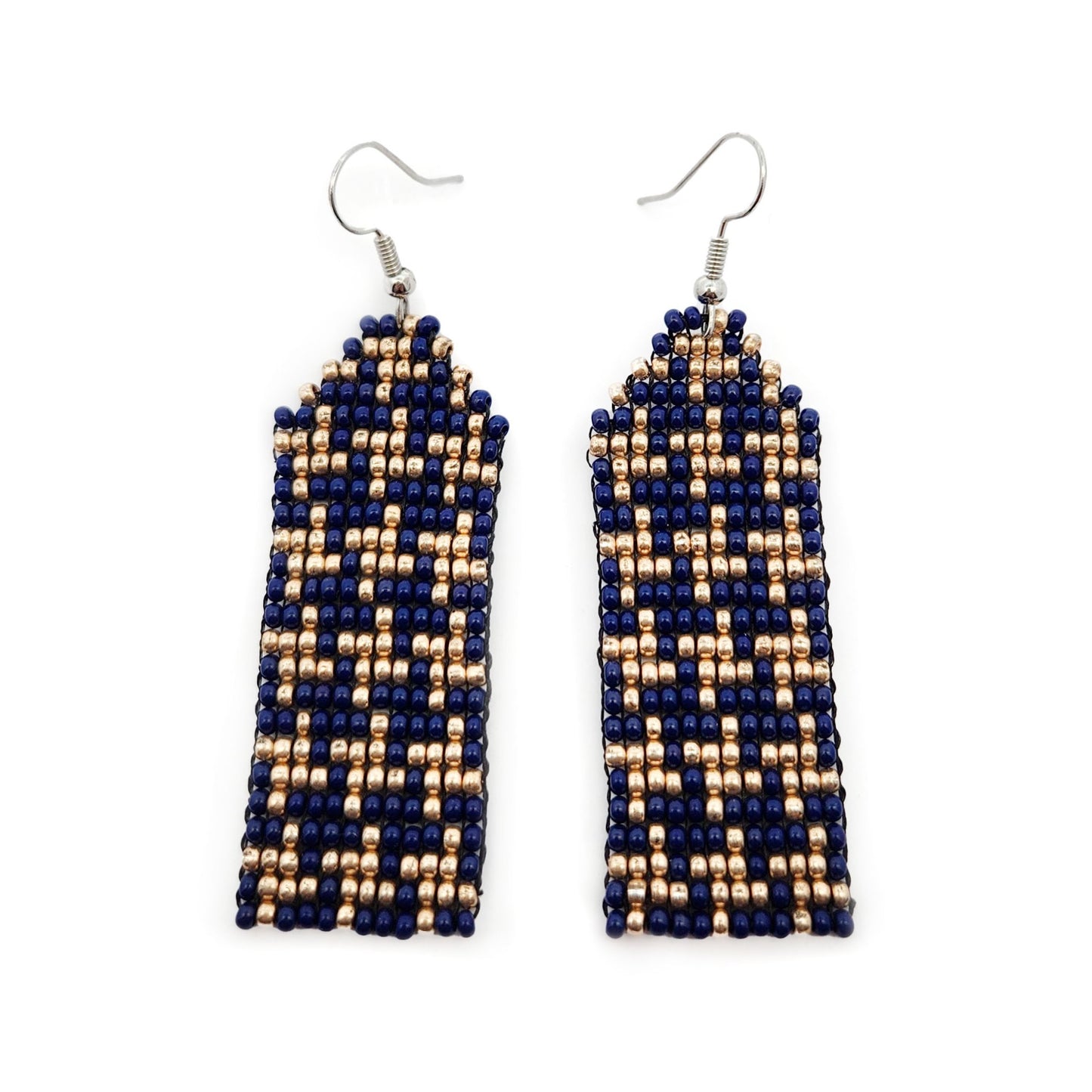 Blue Houndstooth Beaded Earrings