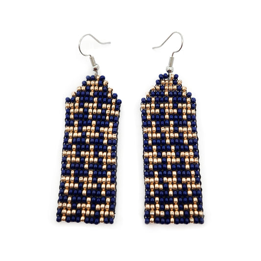 Blue Houndstooth Beaded Earrings