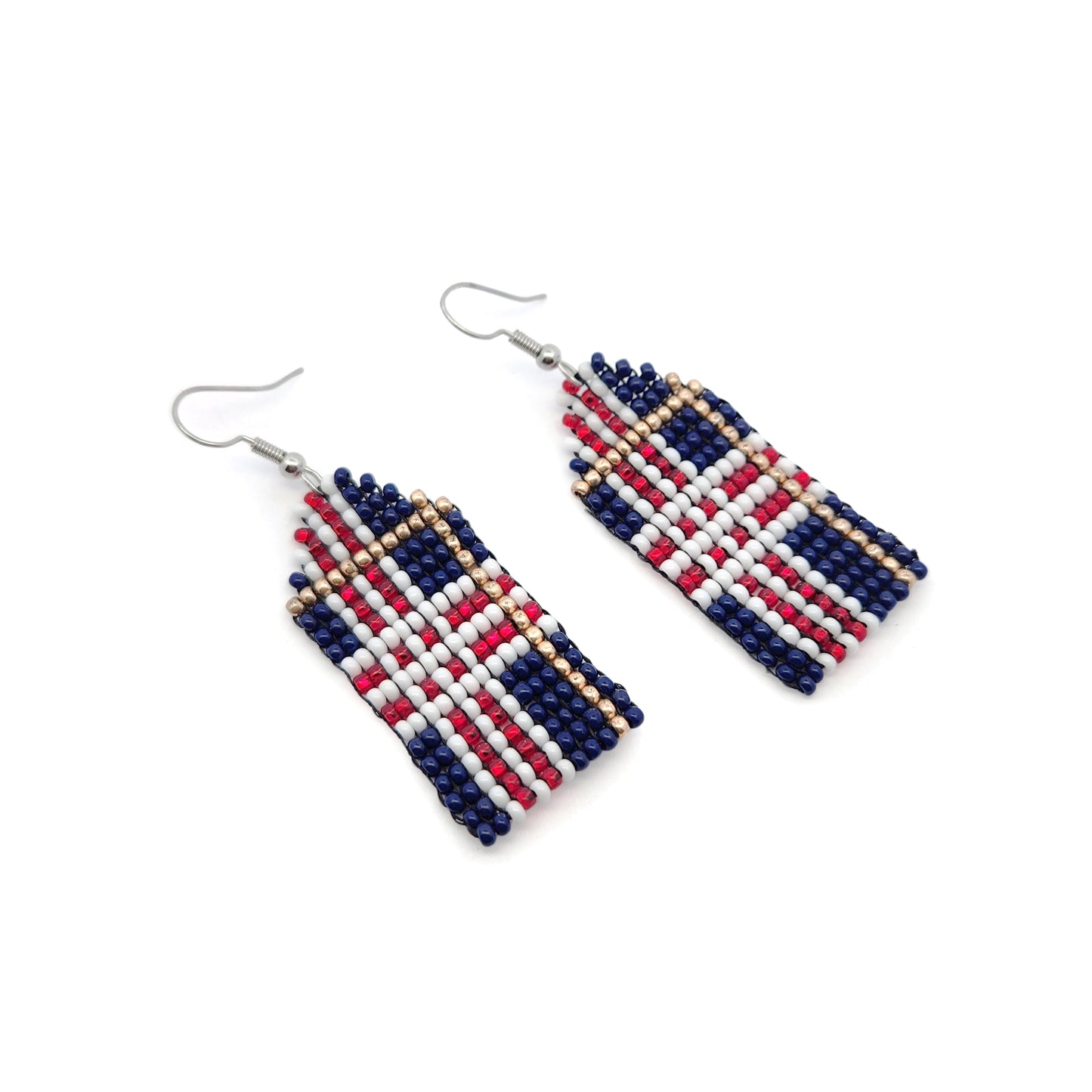 Navy & Gold Pattern Beaded Earrings