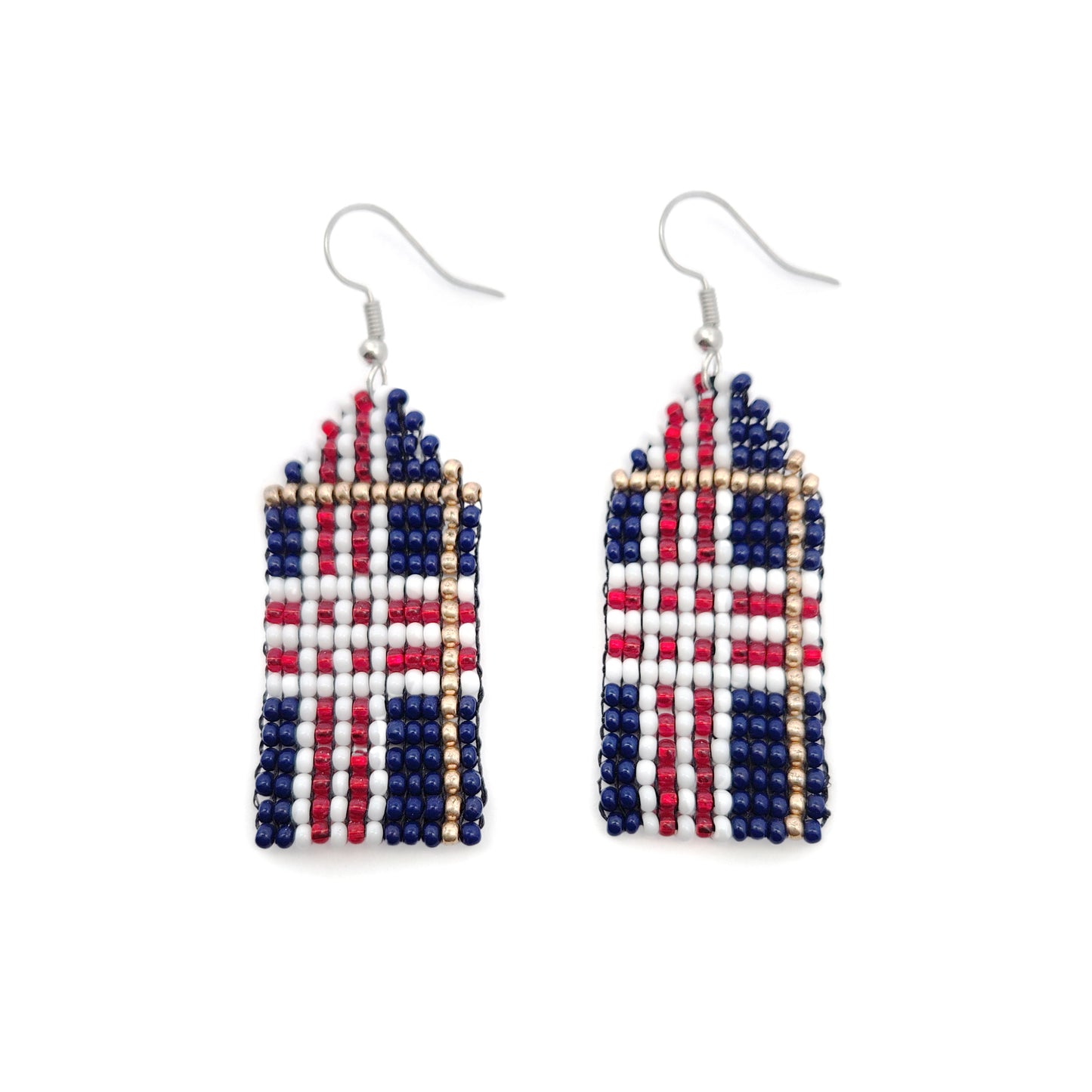 Navy & Gold Pattern Beaded Earrings