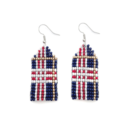 Navy & Gold Pattern Beaded Earrings