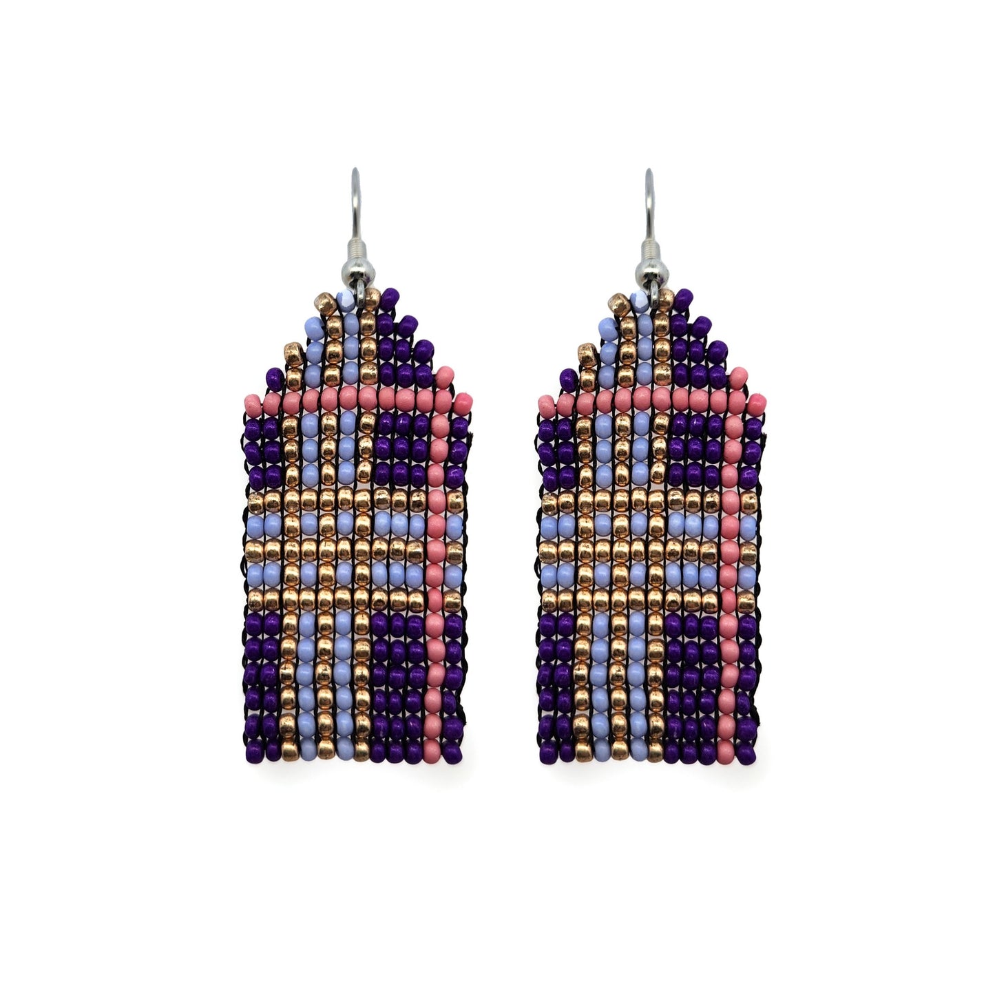 Purple Plaid Beaded Earrings