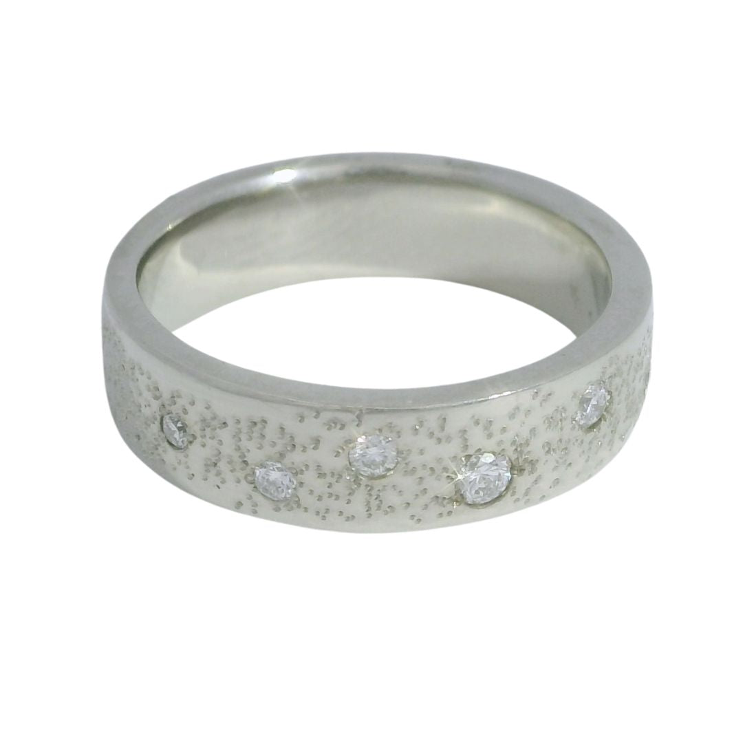 Stardust - Diamond & White Gold Carved Wedding Band