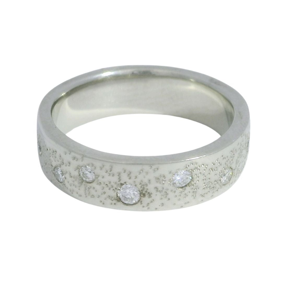 Stardust - Diamond & White Gold Carved Wedding Band