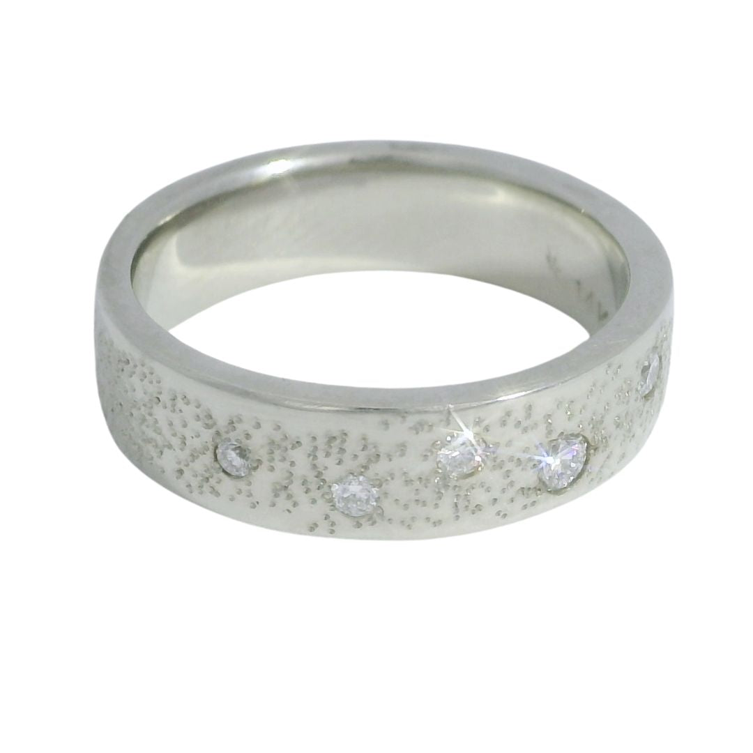 Stardust - Diamond & White Gold Carved Wedding Band