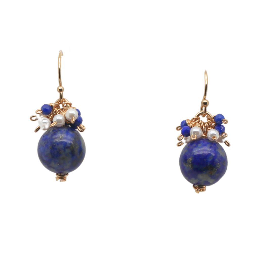 Lapis & Pearl Cluster Drop Earrings