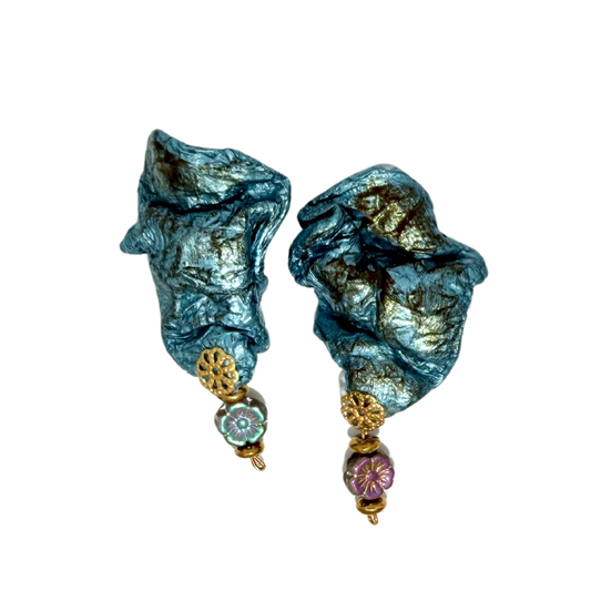 Blue & Gold Paper Earrings
