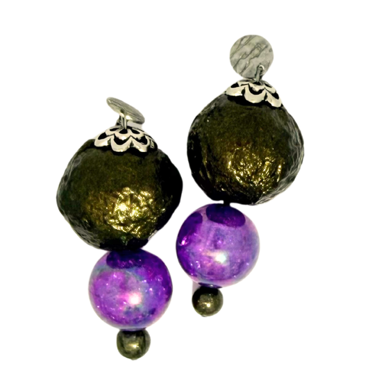 Purple Bead Paper Earrings