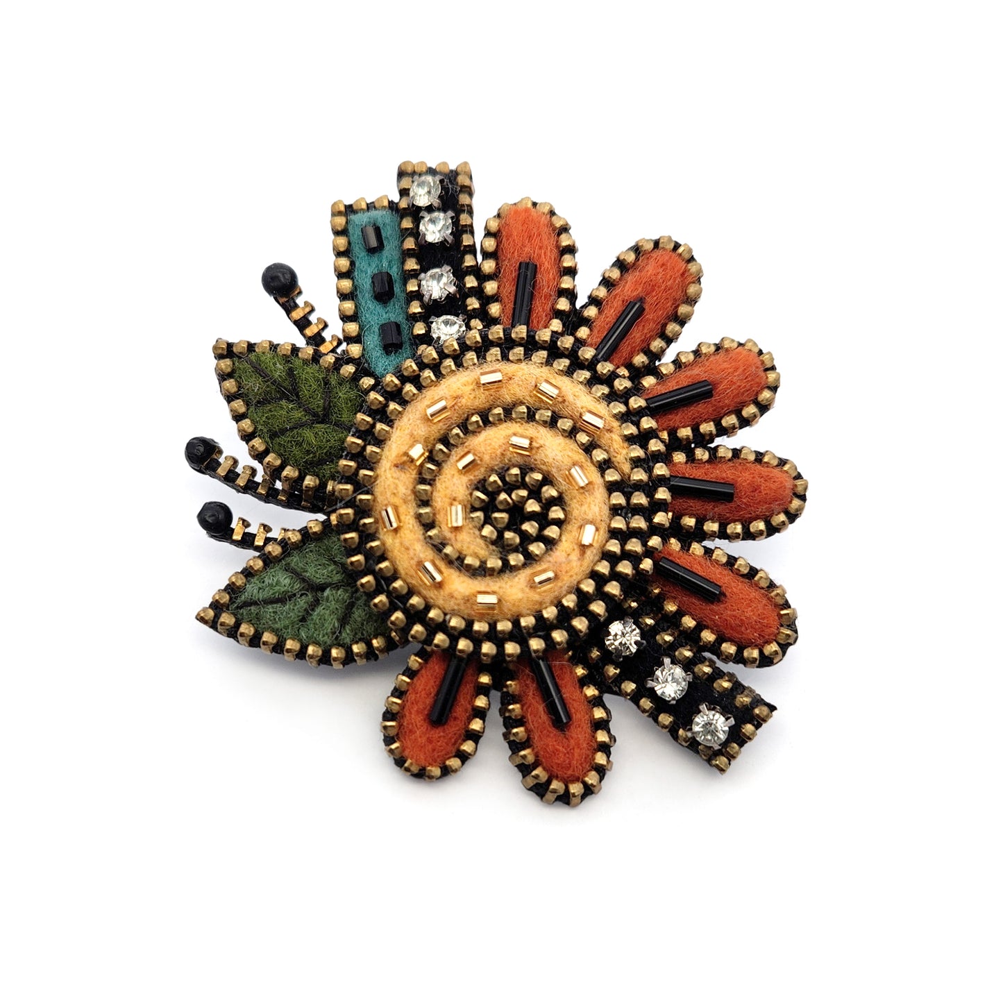 Felted Yellow & Orange Flower Brooch