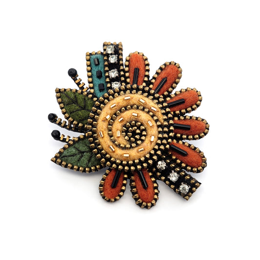 Felted Yellow & Orange Flower Brooch