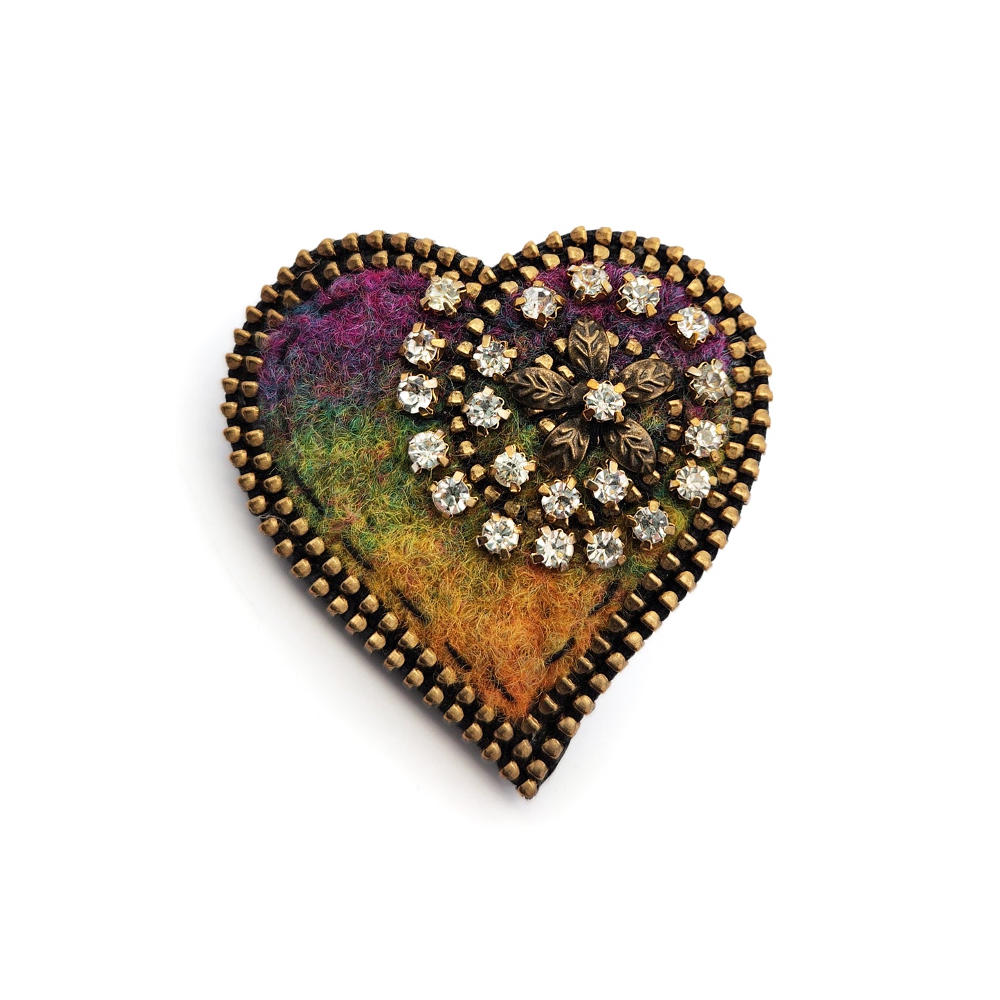 Felted Rainbow Heart Brooch