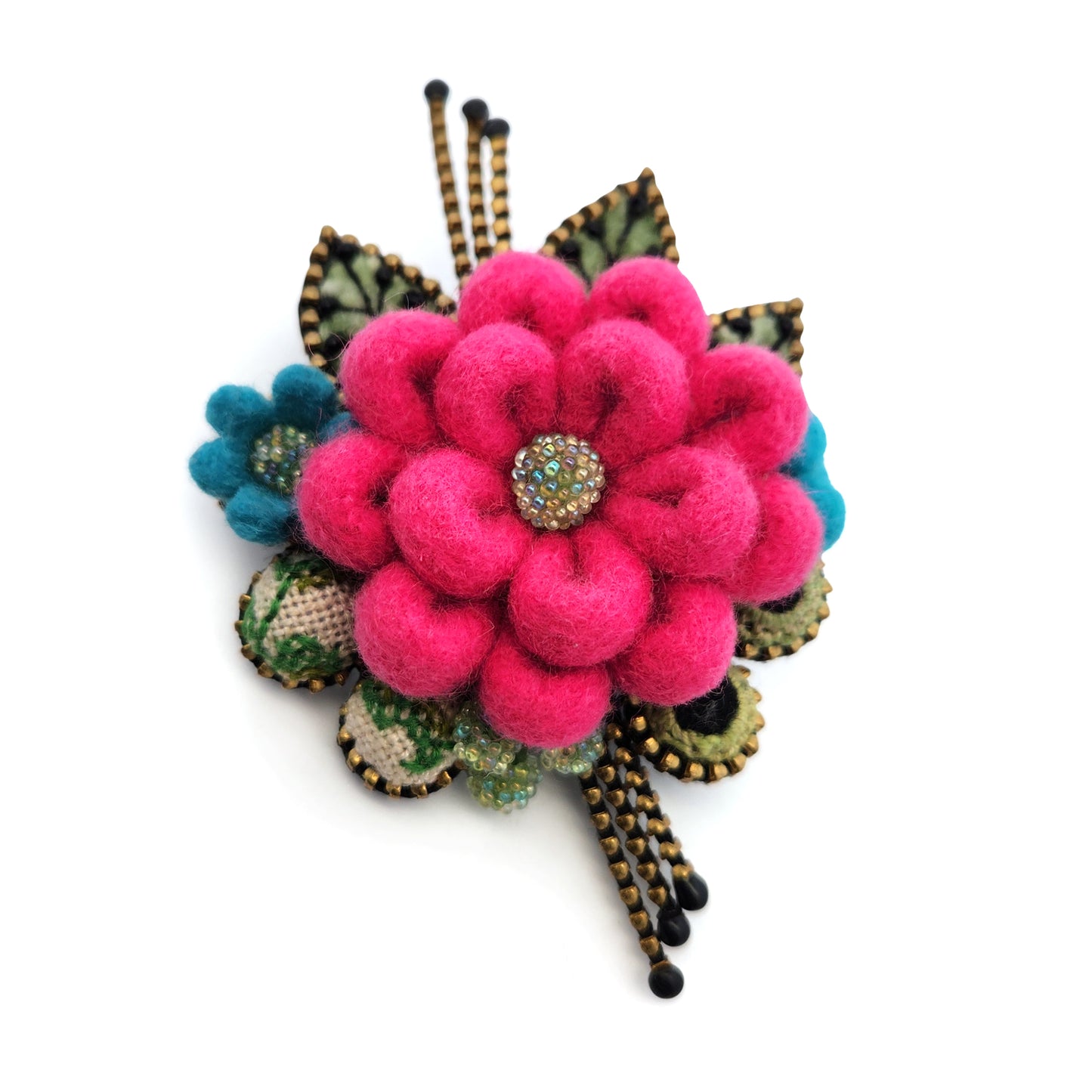 Felted Pink Bouquet Flower Brooch