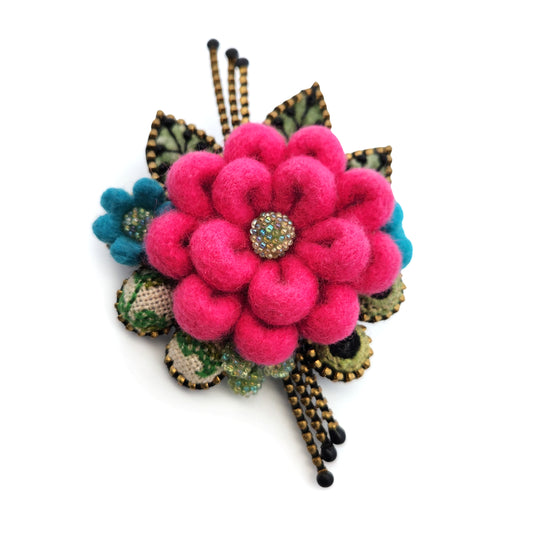 Felted Pink Bouquet Flower Brooch