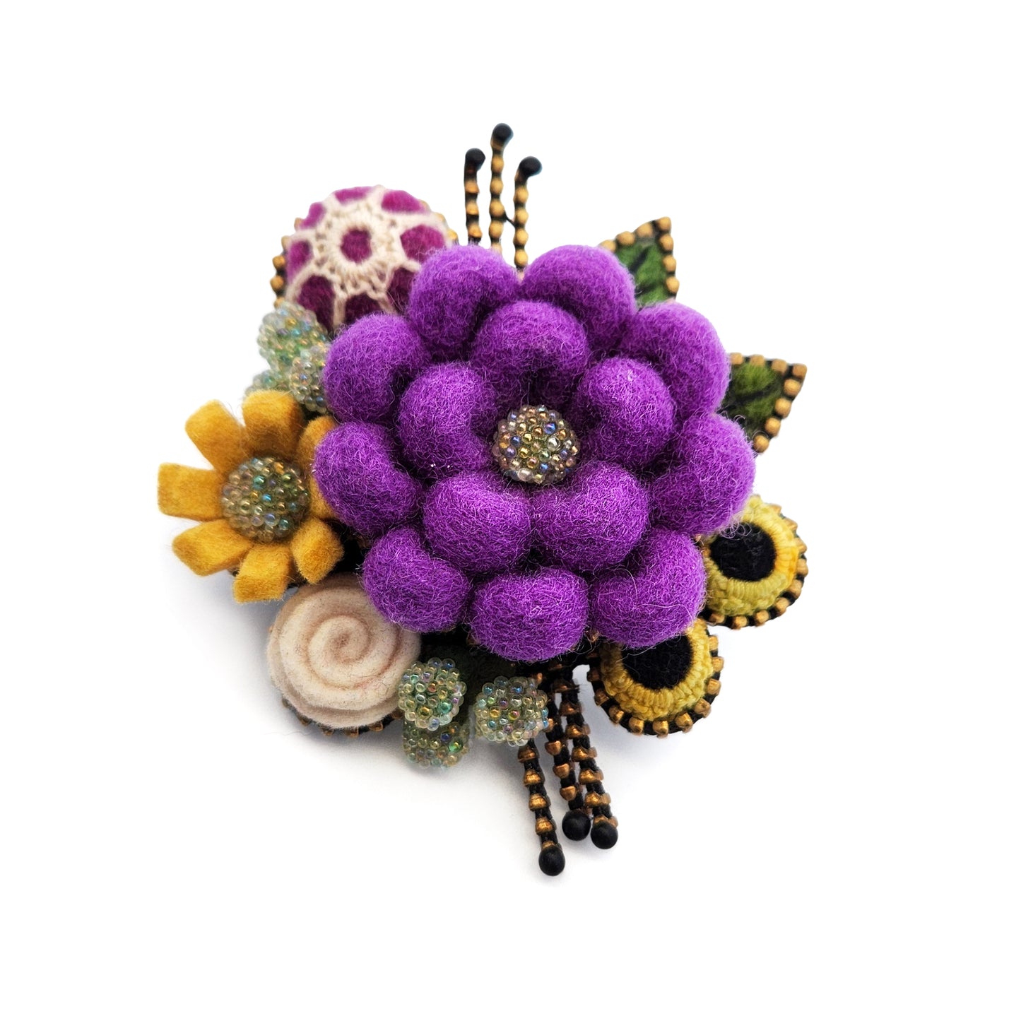Felted Purple Bouquet Flower Brooch