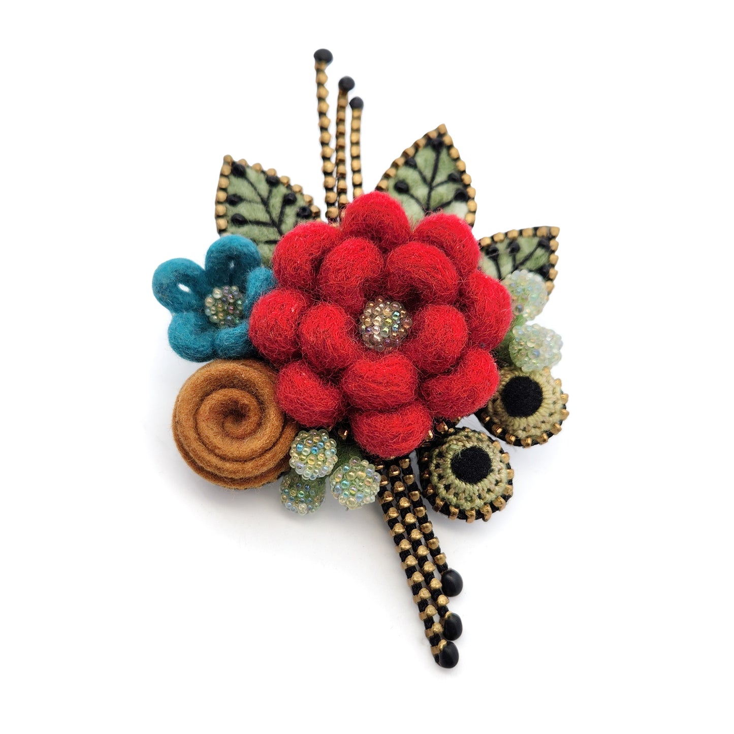 Felted Red Bouquet Flower Brooch