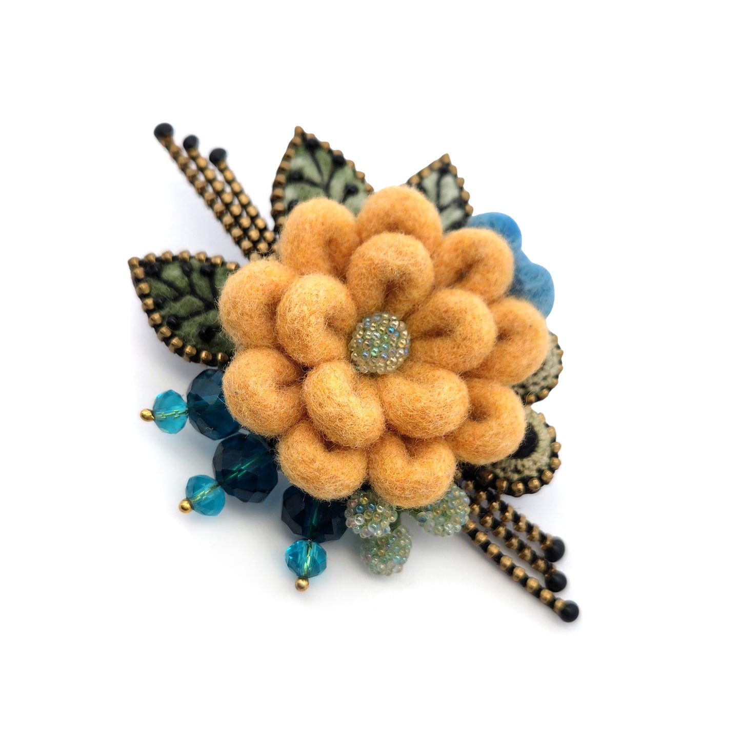 Felted Yellow Bouquet Flower Brooch
