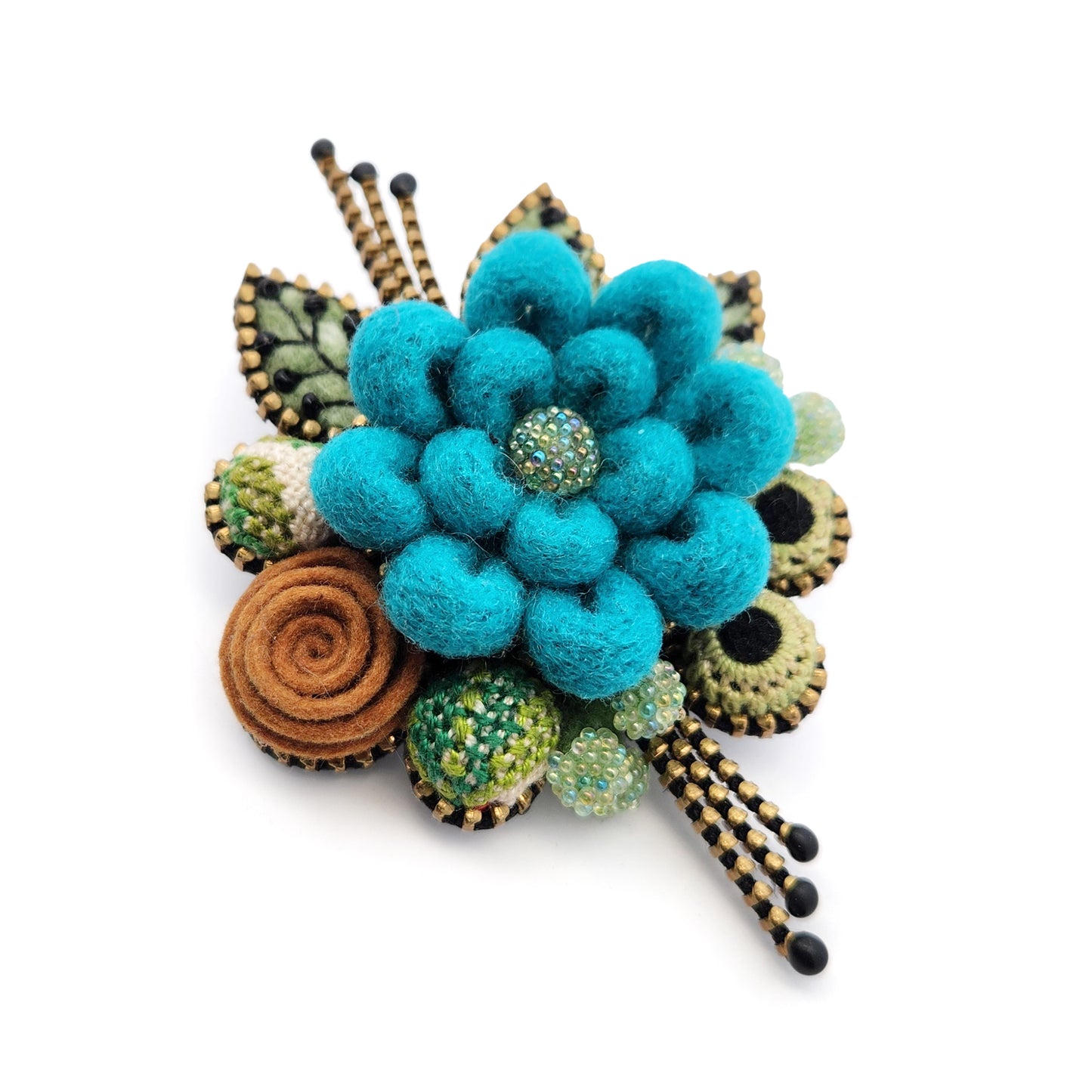 Felted Blue Bouquet Flower Brooch
