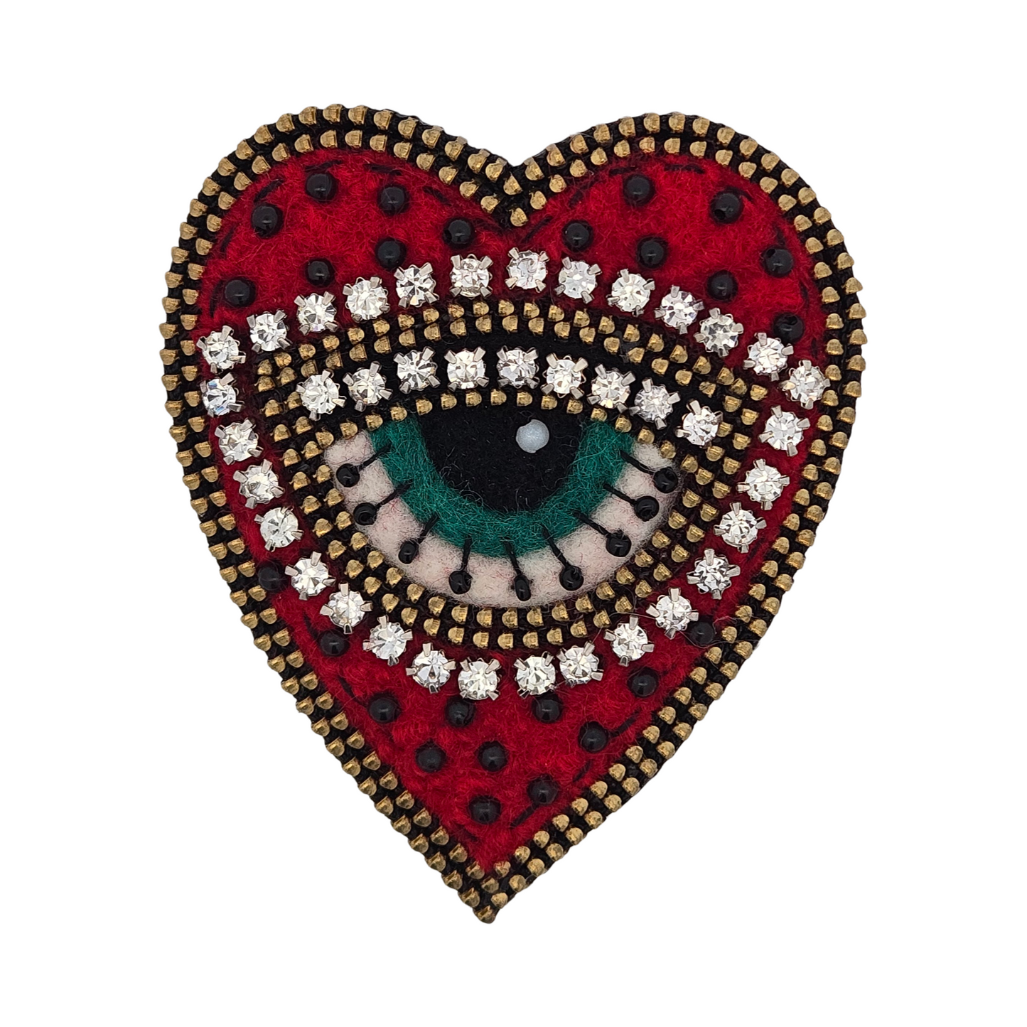 Large Red Heart Eye Brooch