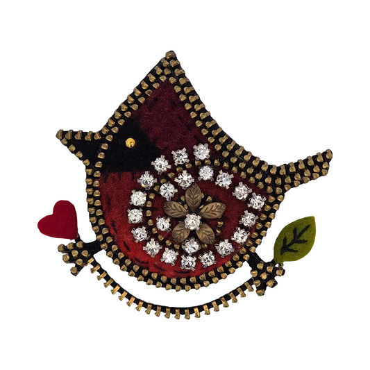 Red Rhinestone Cardinal Brooch