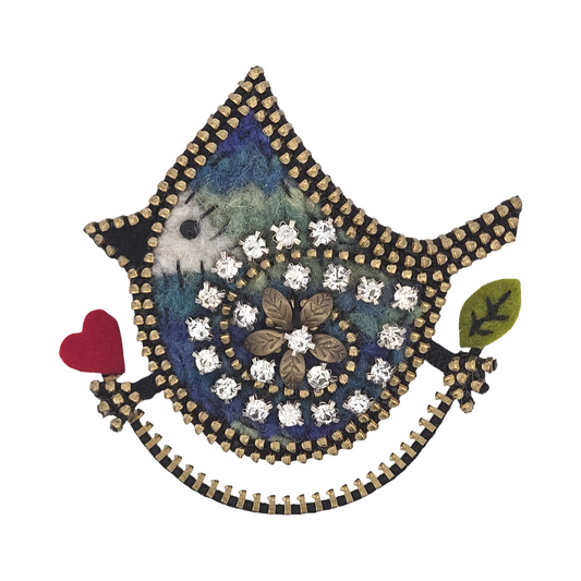 Rhinestone Blue Jay Brooch