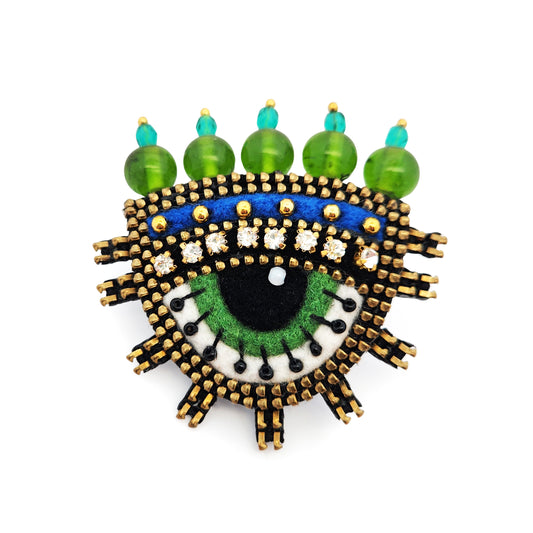 Felted Green Eye Brooch