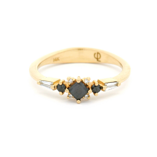 14k Yellow Engagement Ring with 0.39cts Mixed-Cut Black and White Diamonds