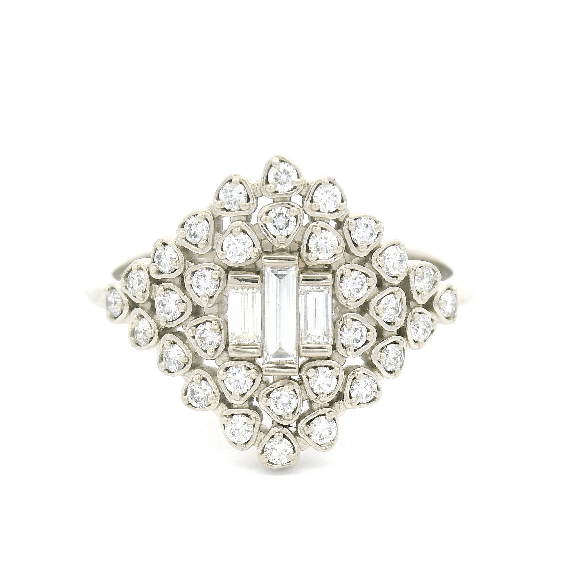 14k White Cluster Engagement Ring with 0.51cts Mixed Diamonds